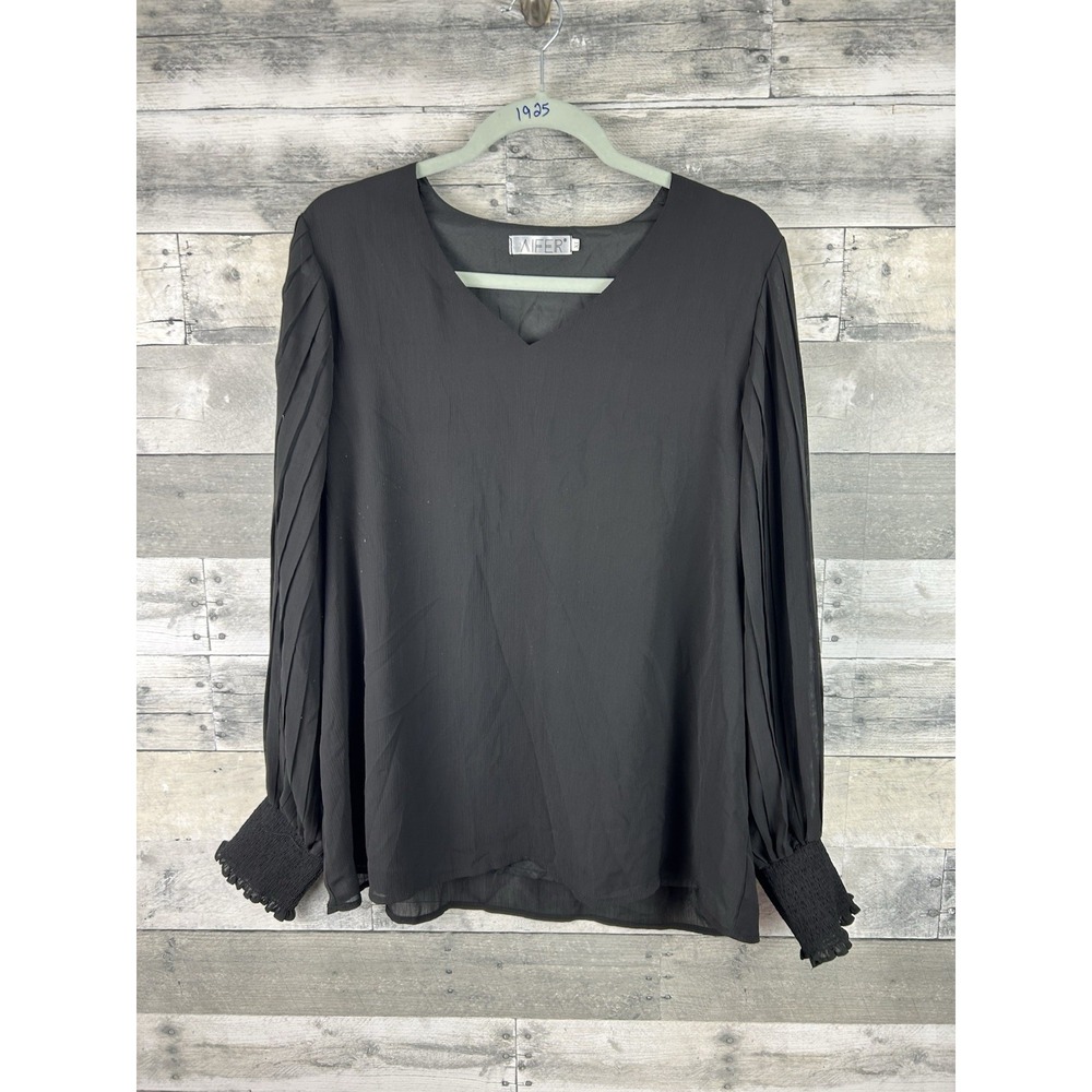 Aifer Women's Pleated Long Sleeve Blouse V-Neck Black XL